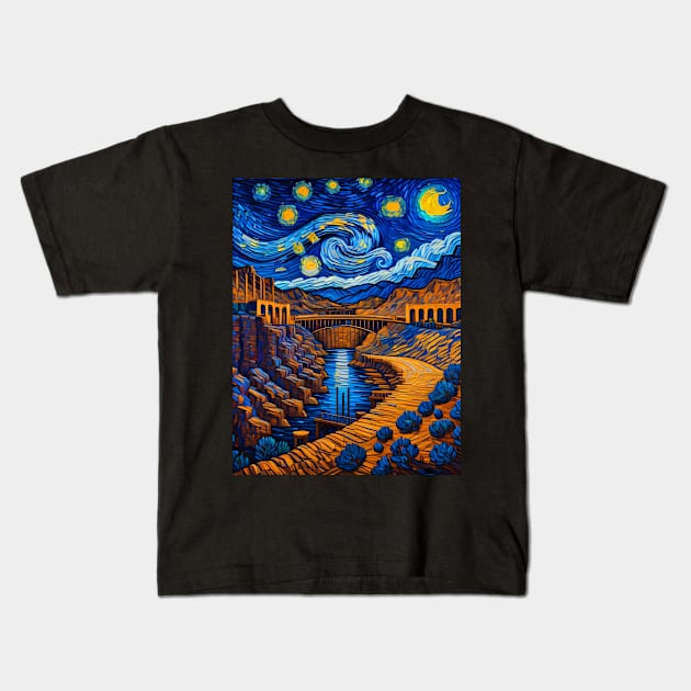 Hoover Dam in starry night Kids T-Shirt by FUN GOGH